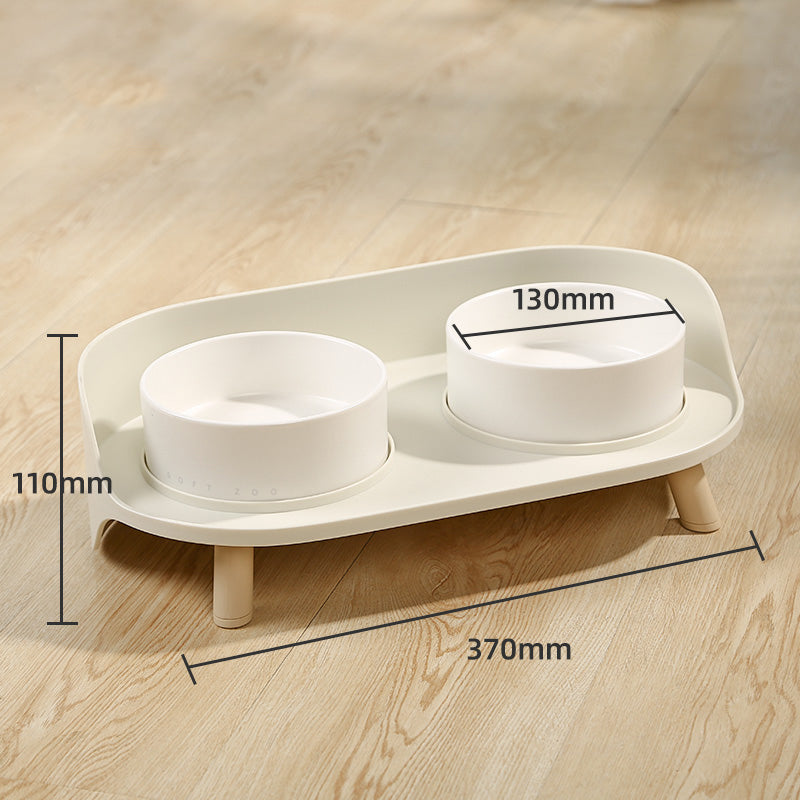 KFX-6373693 Moon Half Double Cat and Small Dog Bowl - Ceramic Design in Gray-Green & Milky White
