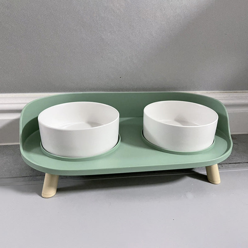 KFX-6373693 Moon Half Double Cat and Small Dog Bowl - Ceramic Design in Gray-Green & Milky White