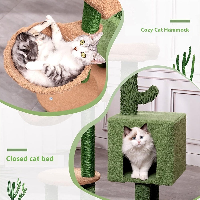 KFX-6374333 Cactus-Themed Cat Climbing Frame for Small to Medium Cats - Wooden Design, 43x33x87cm