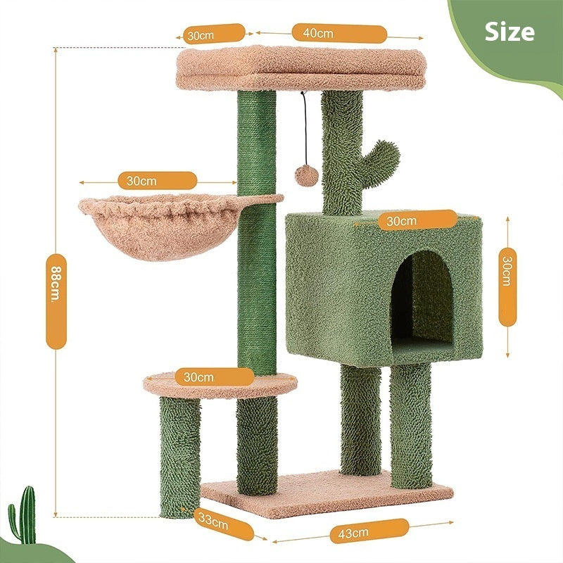 KFX-6374333 Cactus-Themed Cat Climbing Frame for Small to Medium Cats - Wooden Design, 43x33x87cm