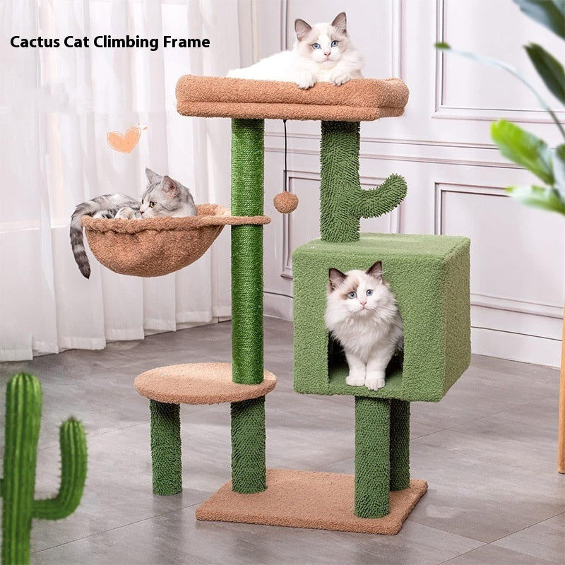 KFX-6374333 Cactus-Themed Cat Climbing Frame for Small to Medium Cats - Wooden Design, 43x33x87cm
