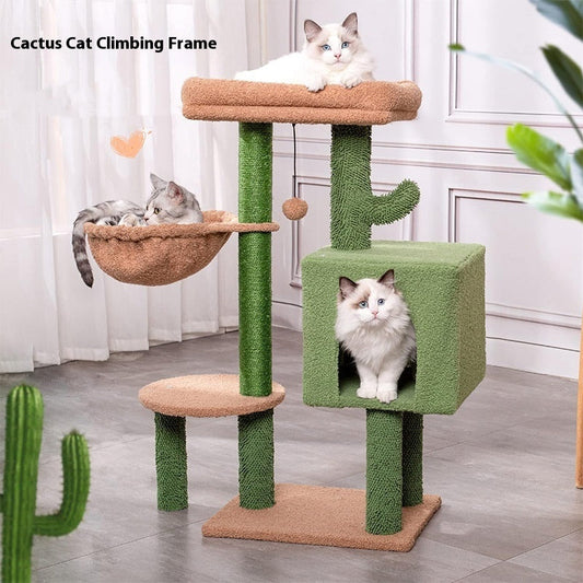 KFX-6374333 Cactus-Themed Cat Climbing Frame for Small to Medium Cats - Wooden Design, 43x33x87cm