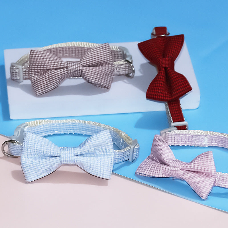 KFX-6375485 Adjustable Bow Collar for Cats and Small Dogs - Red, Blue, Pink, Brown, Polyester, Fits 23-30cm