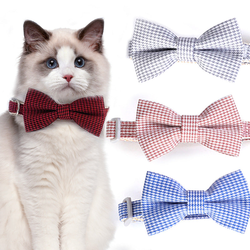 KFX-6375485 Adjustable Bow Collar for Cats and Small Dogs - Red, Blue, Pink, Brown, Polyester, Fits 23-30cm