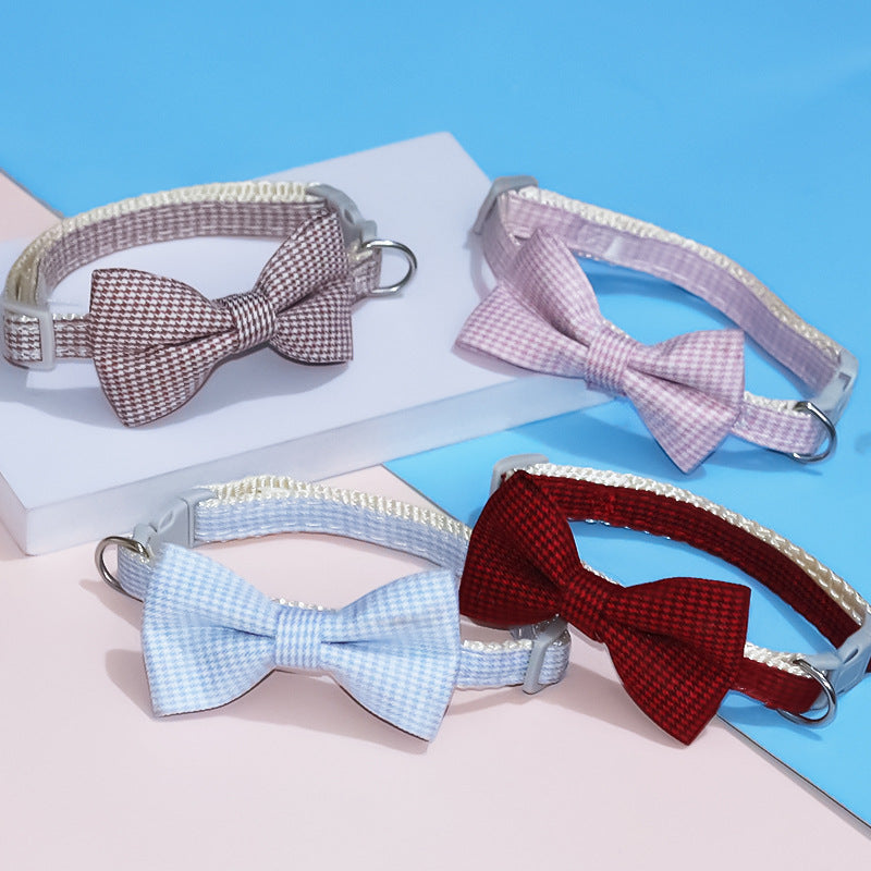 KFX-6375485 Adjustable Bow Collar for Cats and Small Dogs - Red, Blue, Pink, Brown, Polyester, Fits 23-30cm