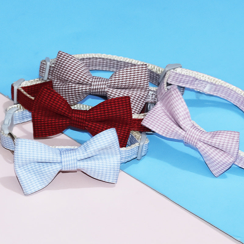 KFX-6375485 Adjustable Bow Collar for Cats and Small Dogs - Red, Blue, Pink, Brown, Polyester, Fits 23-30cm