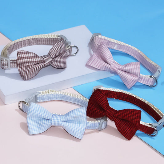 KFX-6375485 Adjustable Bow Collar for Cats and Small Dogs - Red, Blue, Pink, Brown, Polyester, Fits 23-30cm