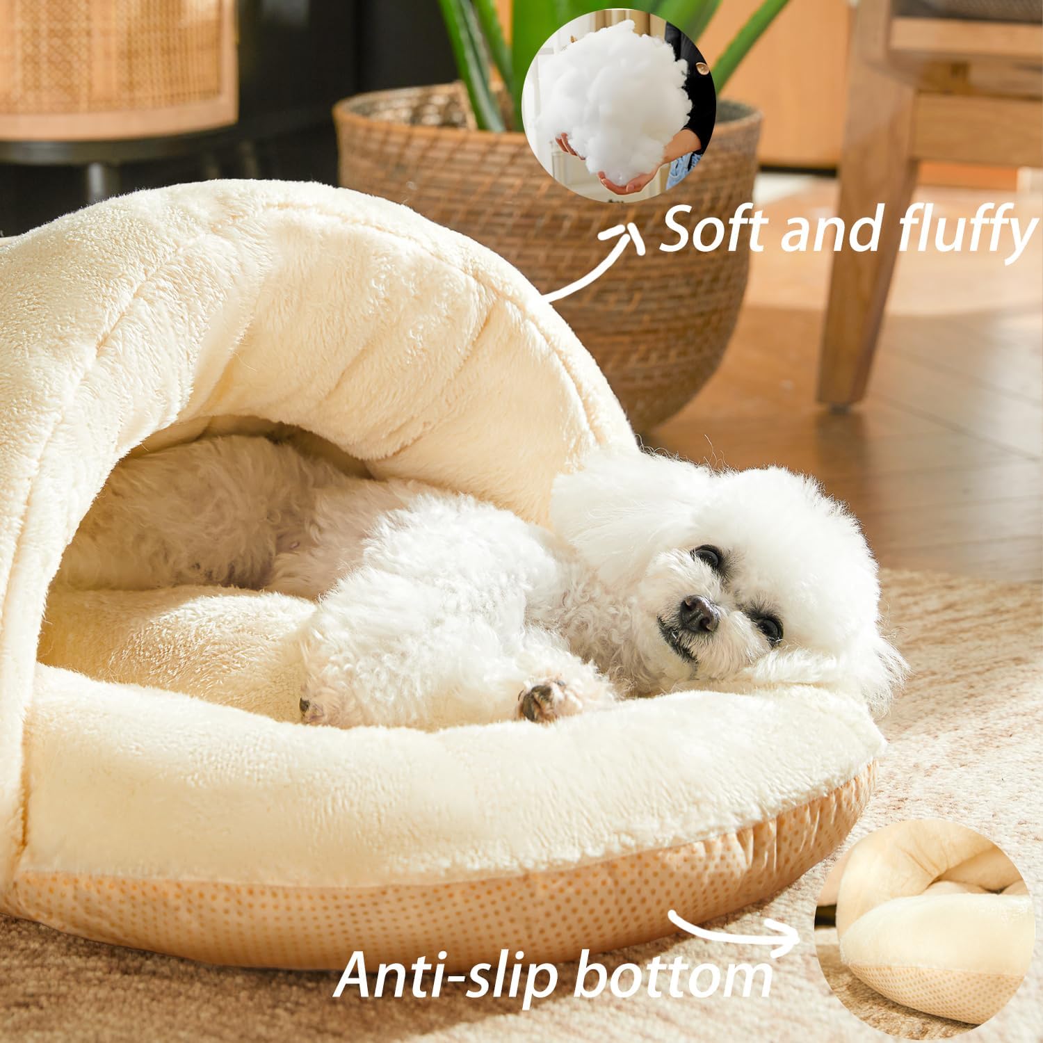 KFX-6376765 Ultra Soft Plush Cat and Dog Bed - Self-Warming Anti-Slip Cave Nest for Indoor Use