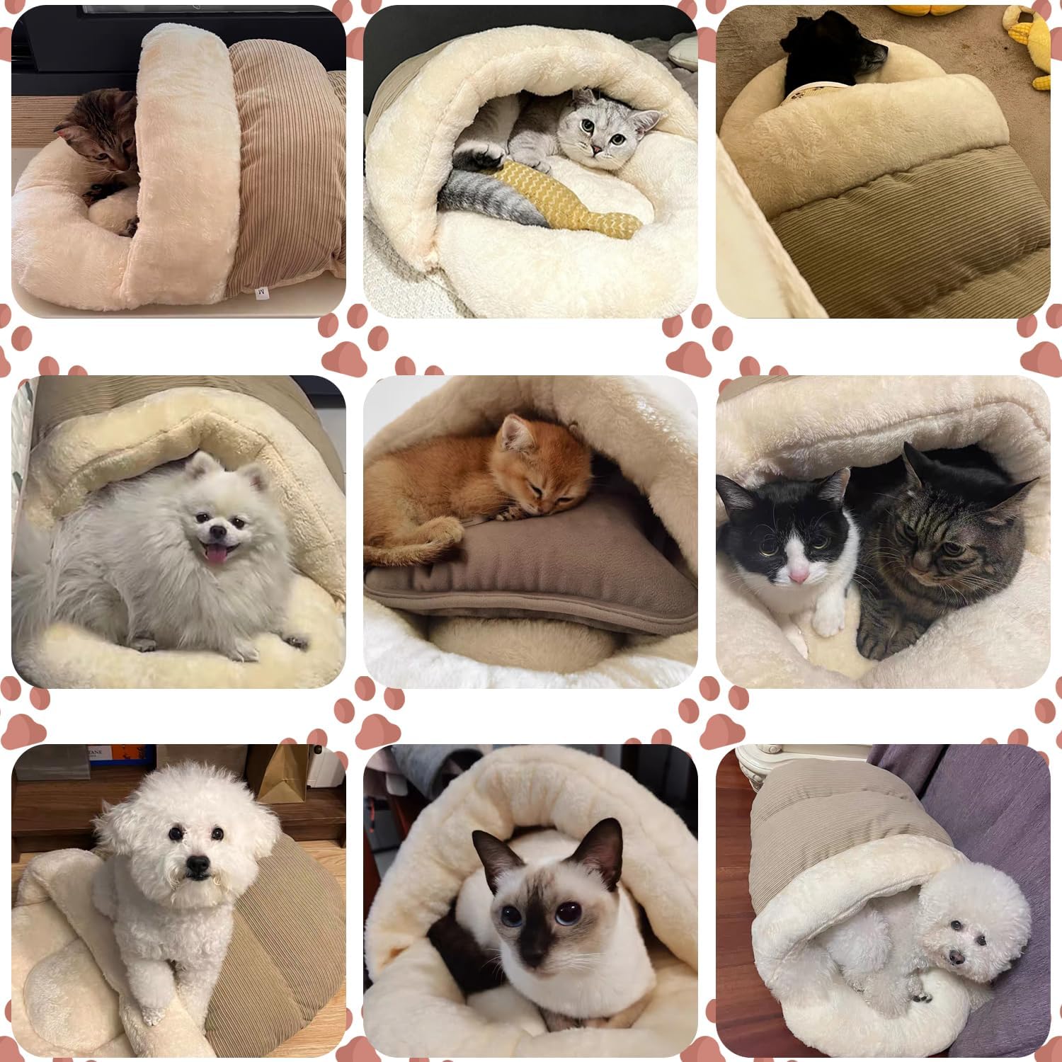 KFX-6376765 Ultra Soft Plush Cat and Dog Bed - Self-Warming Anti-Slip Cave Nest for Indoor Use