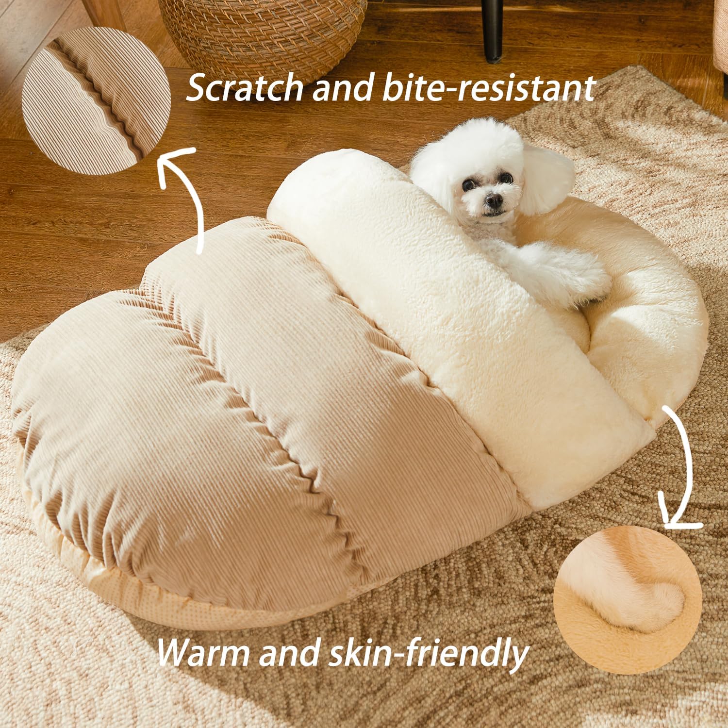 KFX-6376765 Ultra Soft Plush Cat and Dog Bed - Self-Warming Anti-Slip Cave Nest for Indoor Use