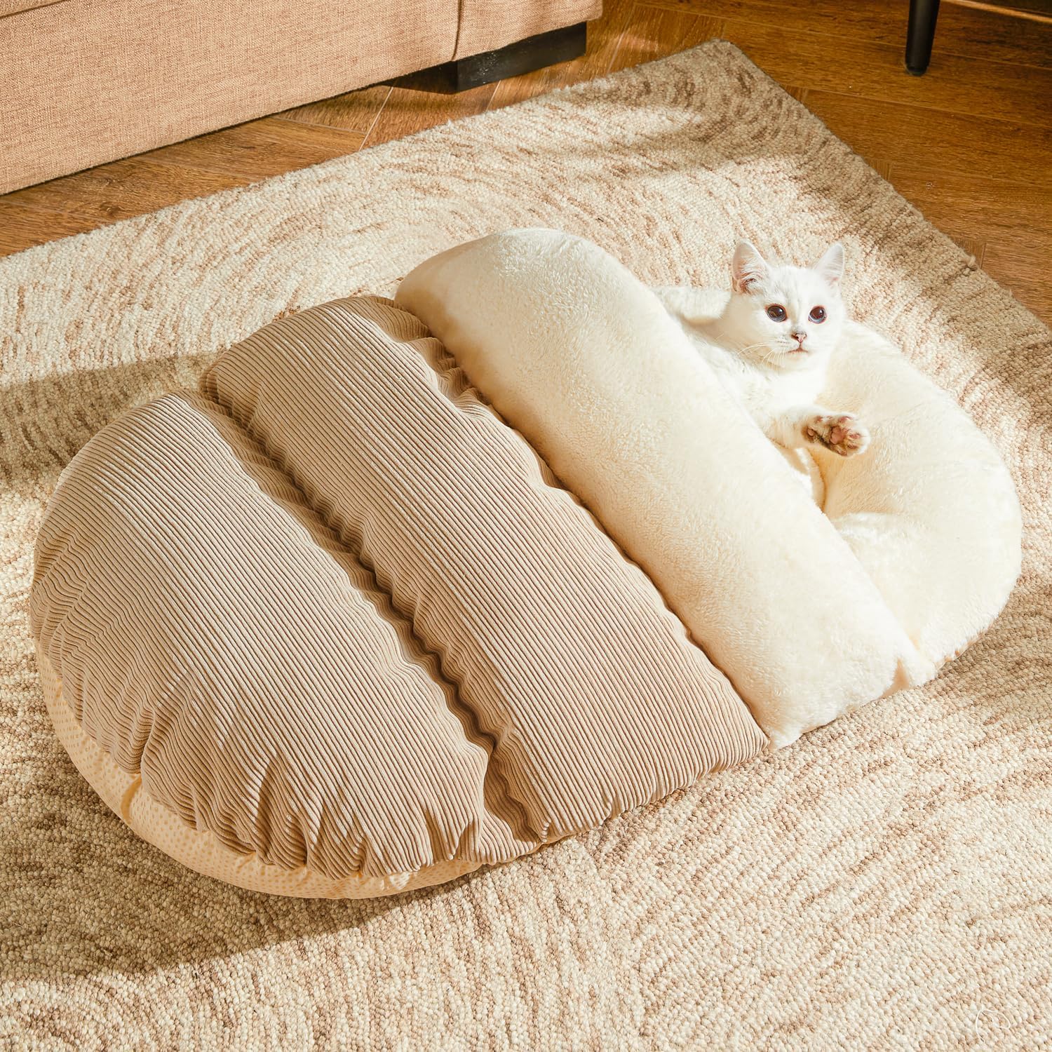 KFX-6376765 Ultra Soft Plush Cat and Dog Bed - Self-Warming Anti-Slip Cave Nest for Indoor Use