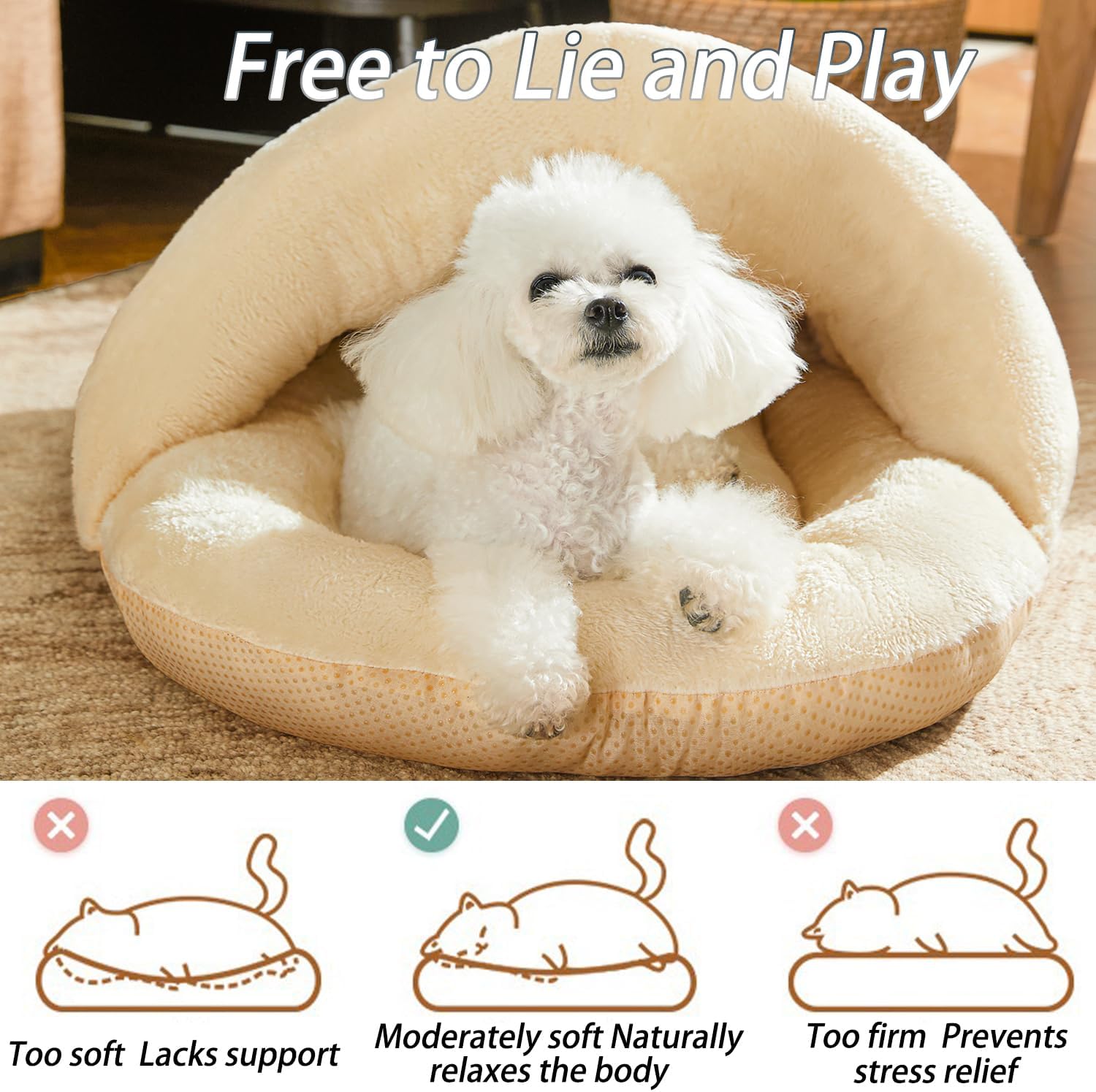 KFX-6376765 Ultra Soft Plush Cat and Dog Bed - Self-Warming Anti-Slip Cave Nest for Indoor Use