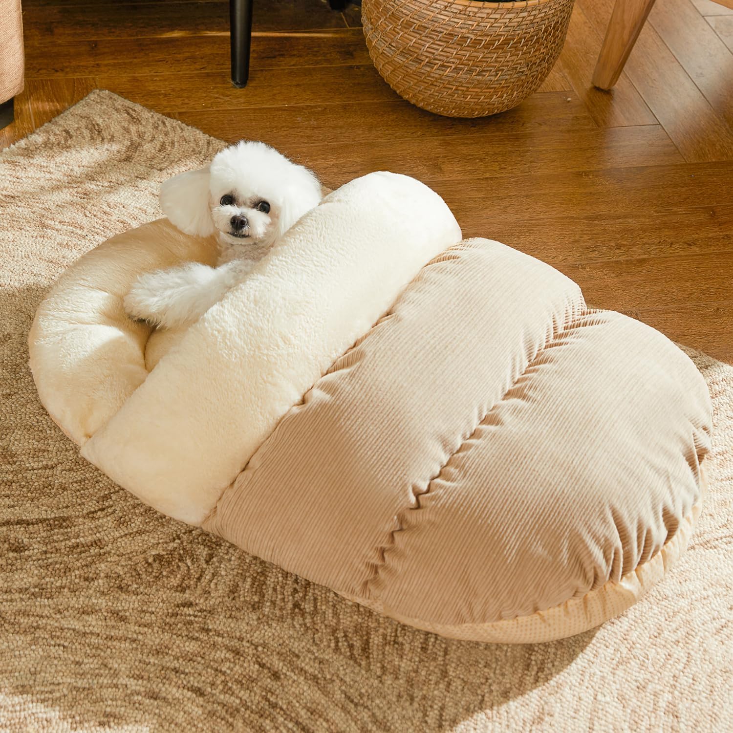 KFX-6376765 Ultra Soft Plush Cat and Dog Bed - Self-Warming Anti-Slip Cave Nest for Indoor Use