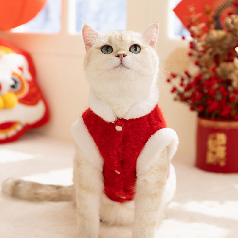KFX-6378045 Festive 3D Lion Dance Sweater for Pets - Cozy Cotton-Padded Design with Leash Ring