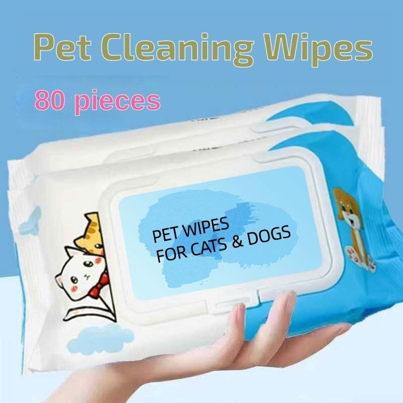 KFX-6378941 Gentle Plant-Based Pet Wipes for Dogs and Cats - 80 Unscented Cleaning Wipes for Paws, Ears, and Eyes