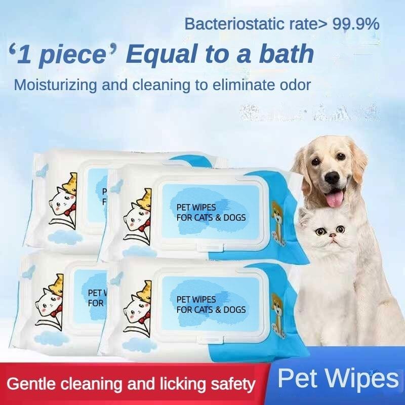 KFX-6378941 Gentle Plant-Based Pet Wipes for Dogs and Cats - 80 Unscented Cleaning Wipes for Paws, Ears, and Eyes