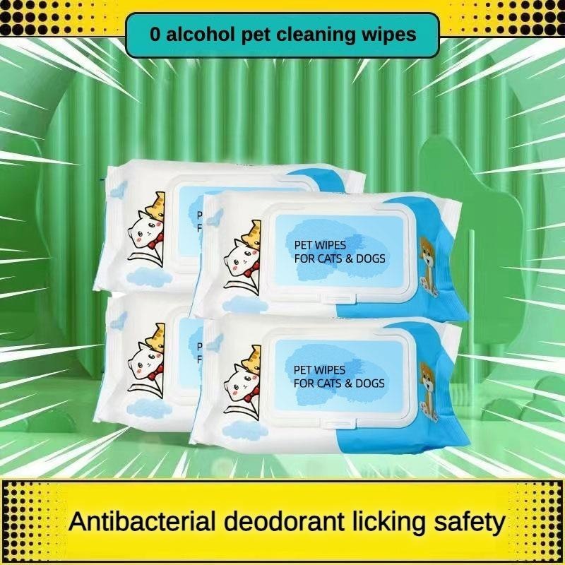 KFX-6378941 Gentle Plant-Based Pet Wipes for Dogs and Cats - 80 Unscented Cleaning Wipes for Paws, Ears, and Eyes