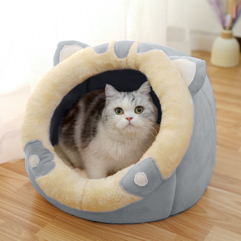 KFX-6379325 Enclosed Cat House Villa with Soft Bed for Pets (M, L, XL Size Options)