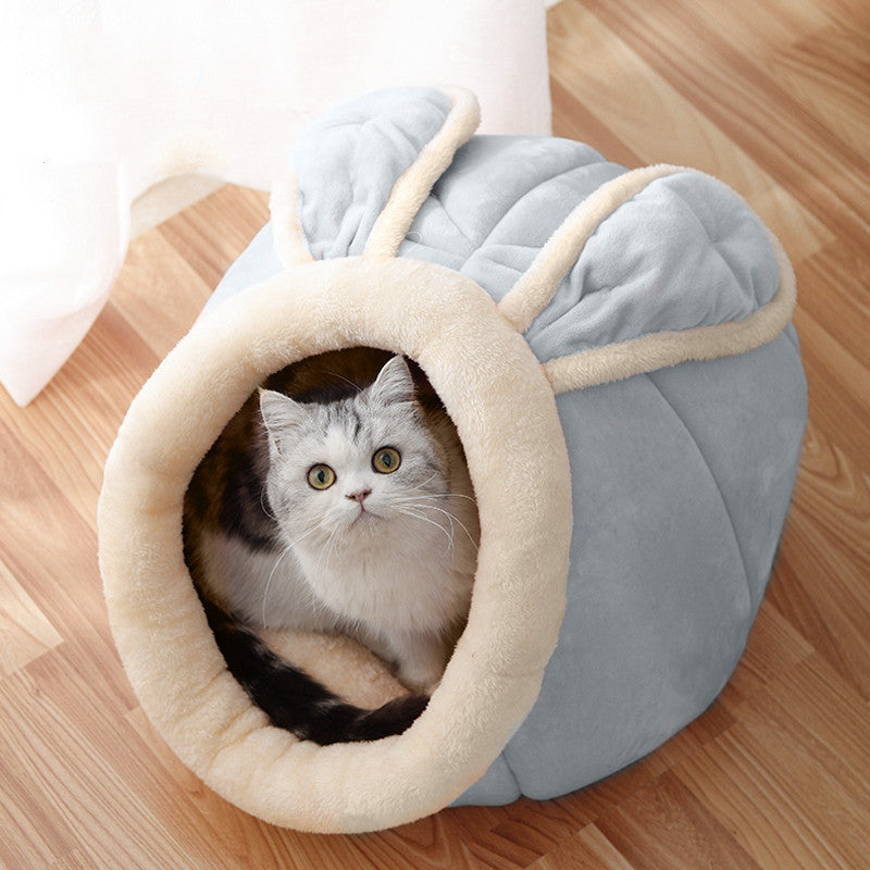 KFX-6379325 Enclosed Cat House Villa with Soft Bed for Pets (M, L, XL Size Options)