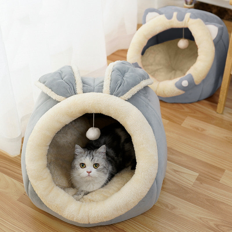 KFX-6379325 Enclosed Cat House Villa with Soft Bed for Pets (M, L, XL Size Options)