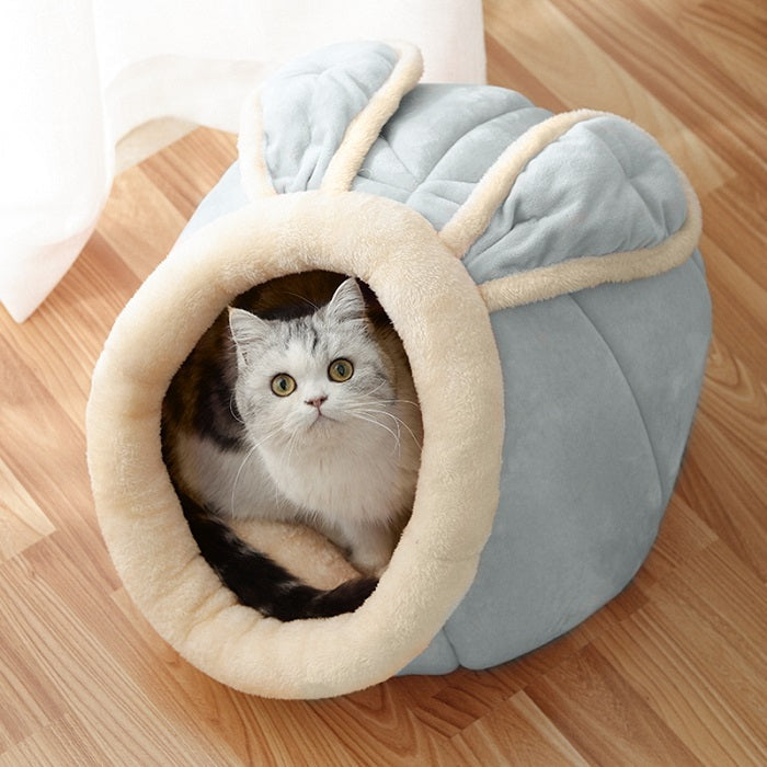 KFX-6379325 Enclosed Cat House Villa with Soft Bed for Pets (M, L, XL Size Options)