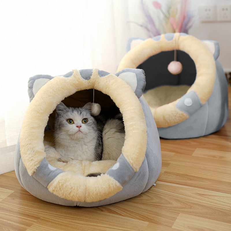 KFX-6379325 Enclosed Cat House Villa with Soft Bed for Pets (M, L, XL Size Options)