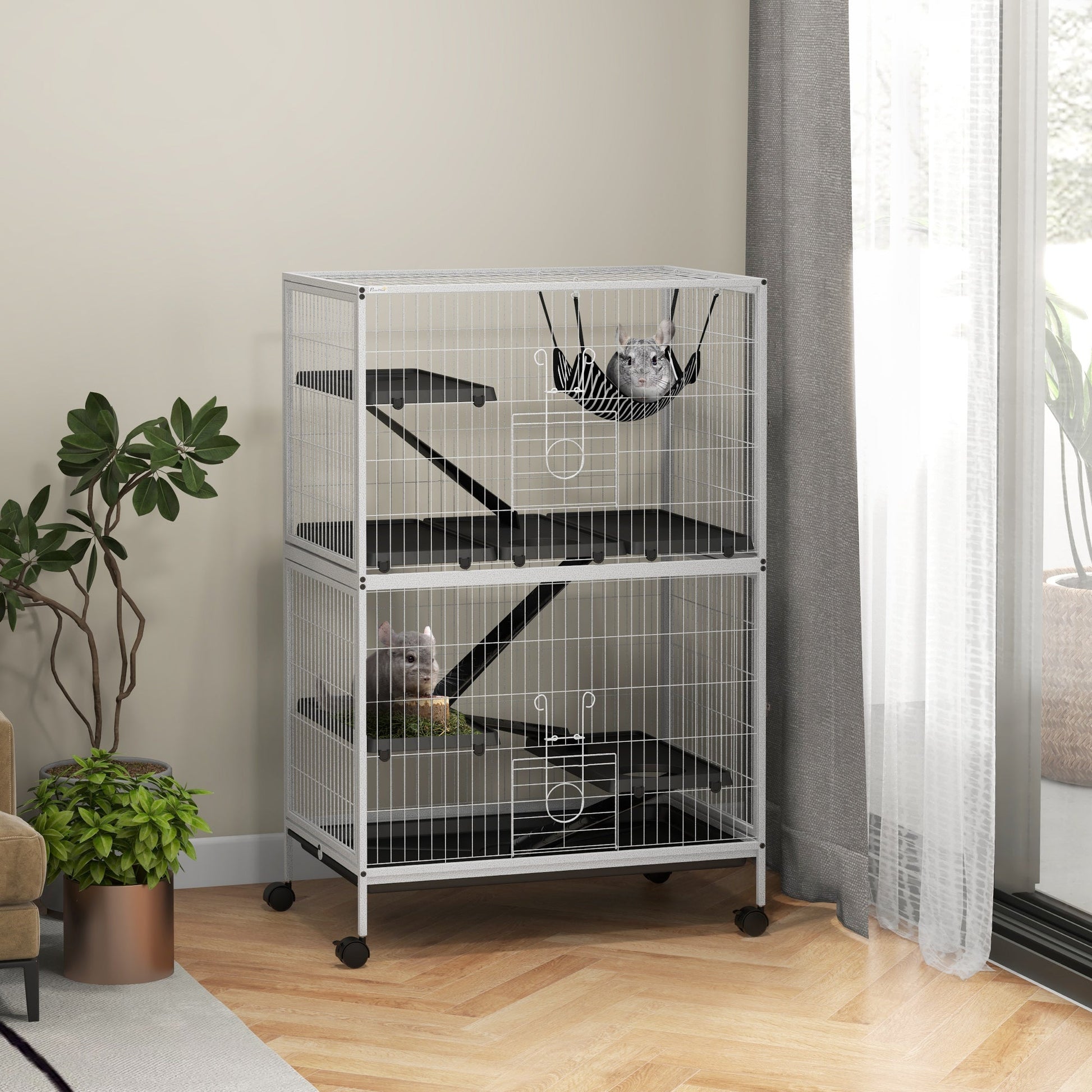 KFX-6382909 50" Rolling Small Animal Cage with Hammock and Multi-Tier Design