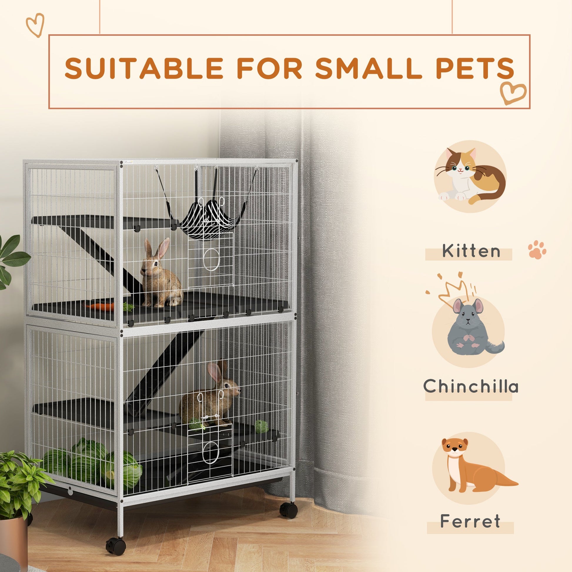 KFX-6382909 50" Rolling Small Animal Cage with Hammock and Multi-Tier Design