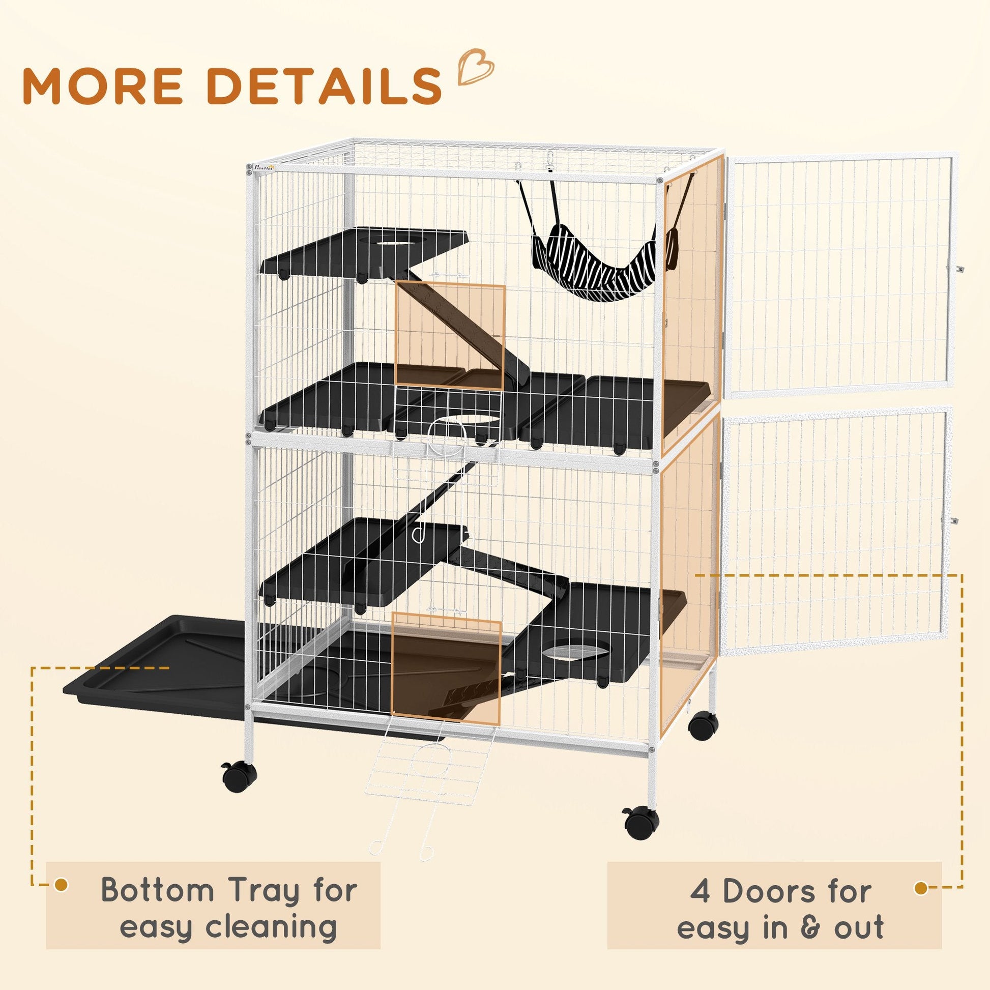 KFX-6382909 50" Rolling Small Animal Cage with Hammock and Multi-Tier Design