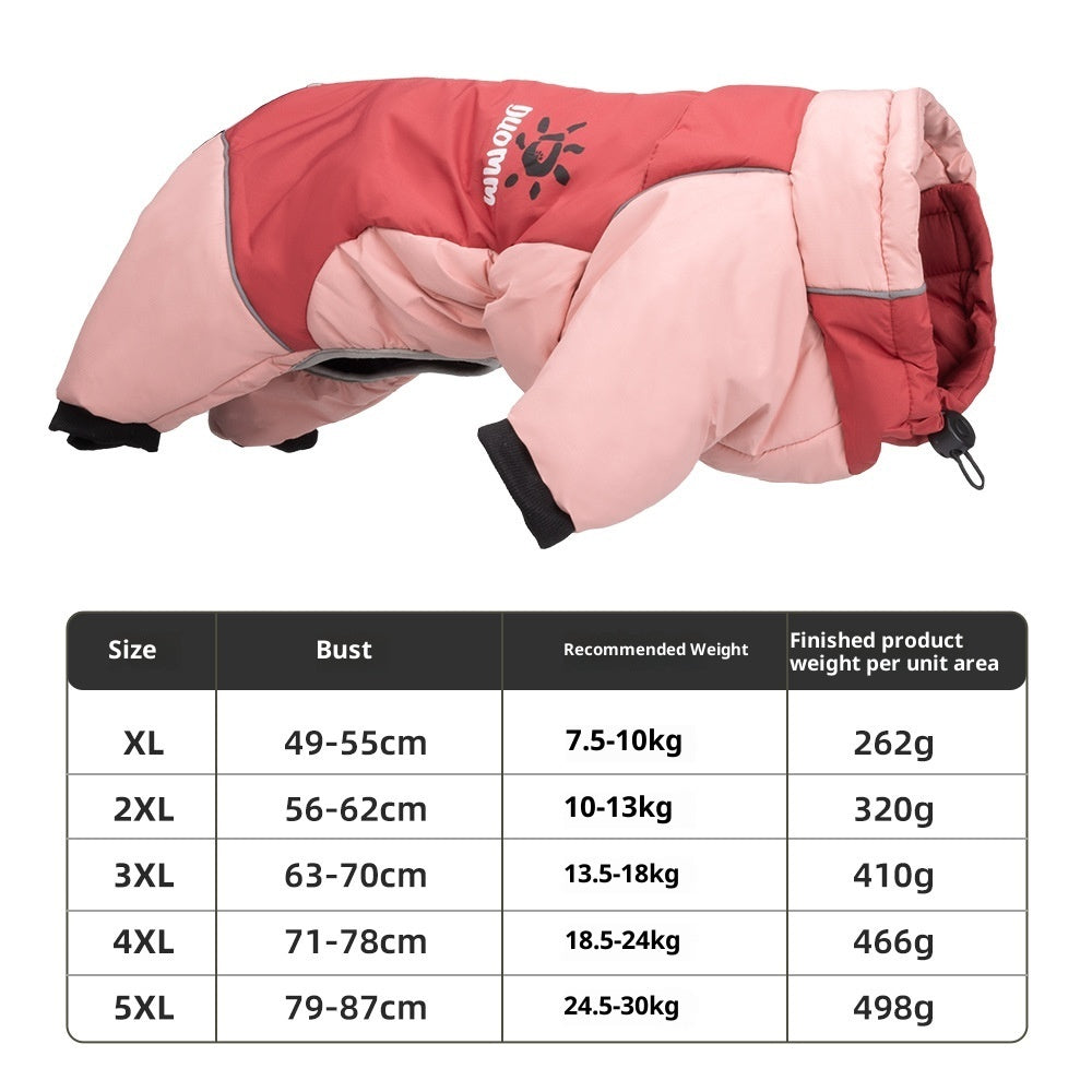 KFX-6383805 Reflective Cotton Dog Jacket in Tulip Pink, Tea Green, Violet Purple, Blue - Sizes XL to 5XL