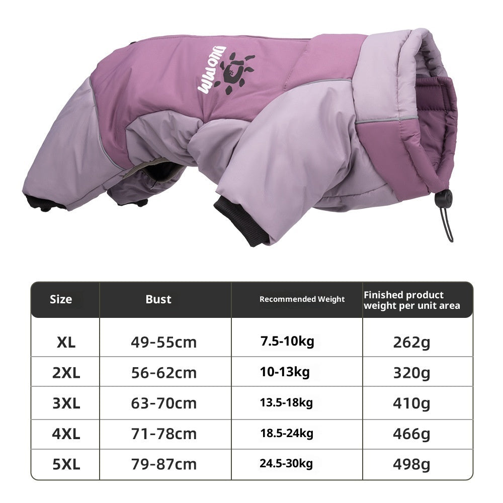 KFX-6383805 Reflective Cotton Dog Jacket in Tulip Pink, Tea Green, Violet Purple, Blue - Sizes XL to 5XL