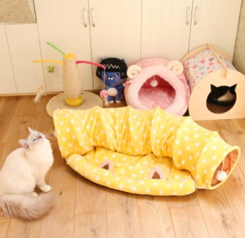 KFX-6384317 Cat and Puppy Play Tunnel, Collapsible S-Shaped Nylon Design, Brown, 120 cm Long, Perfect for Indoor Fun