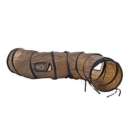 KFX-6384317 Cat and Puppy Play Tunnel, Collapsible S-Shaped Nylon Design, Brown, 120 cm Long, Perfect for Indoor Fun