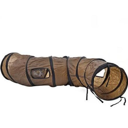 KFX-6384317 Cat and Puppy Play Tunnel, Collapsible S-Shaped Nylon Design, Brown, 120 cm Long, Perfect for Indoor Fun