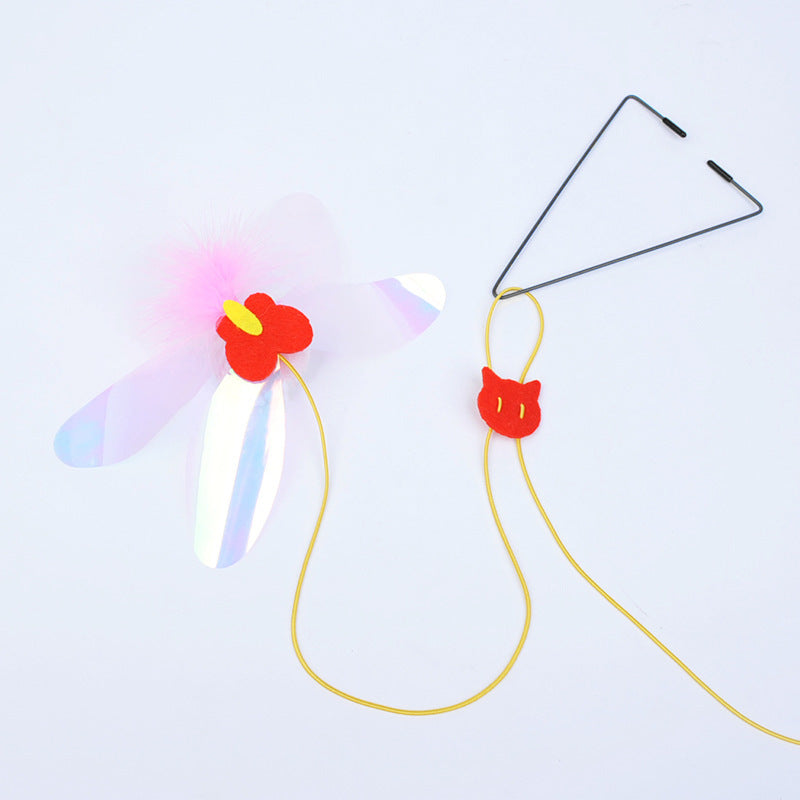 KFX-6385853 Hanging Dragonfly Cat Chew Toy with Teaser Stick for Interactive Play