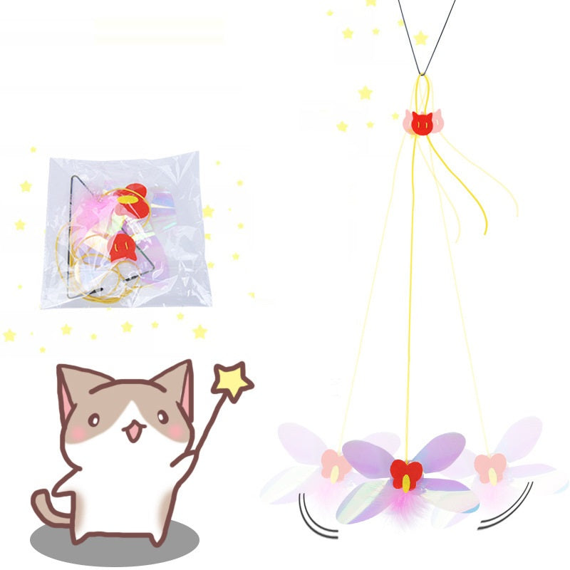 KFX-6385853 Hanging Dragonfly Cat Chew Toy with Teaser Stick for Interactive Play