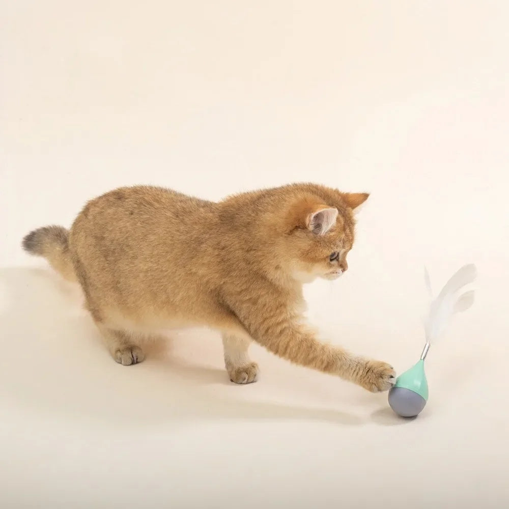 KFX-6386493 Feather Tumbler Cat Toy - Bite-Resistant Tease Ball with Flexible Stick for Interactive Play