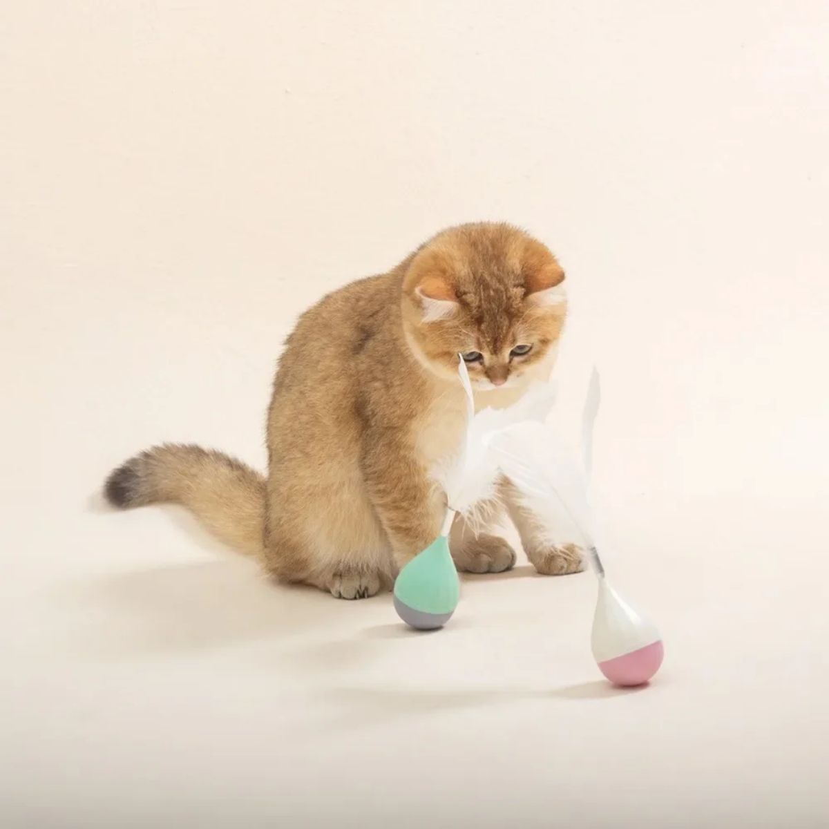 KFX-6386493 Feather Tumbler Cat Toy - Bite-Resistant Tease Ball with Flexible Stick for Interactive Play