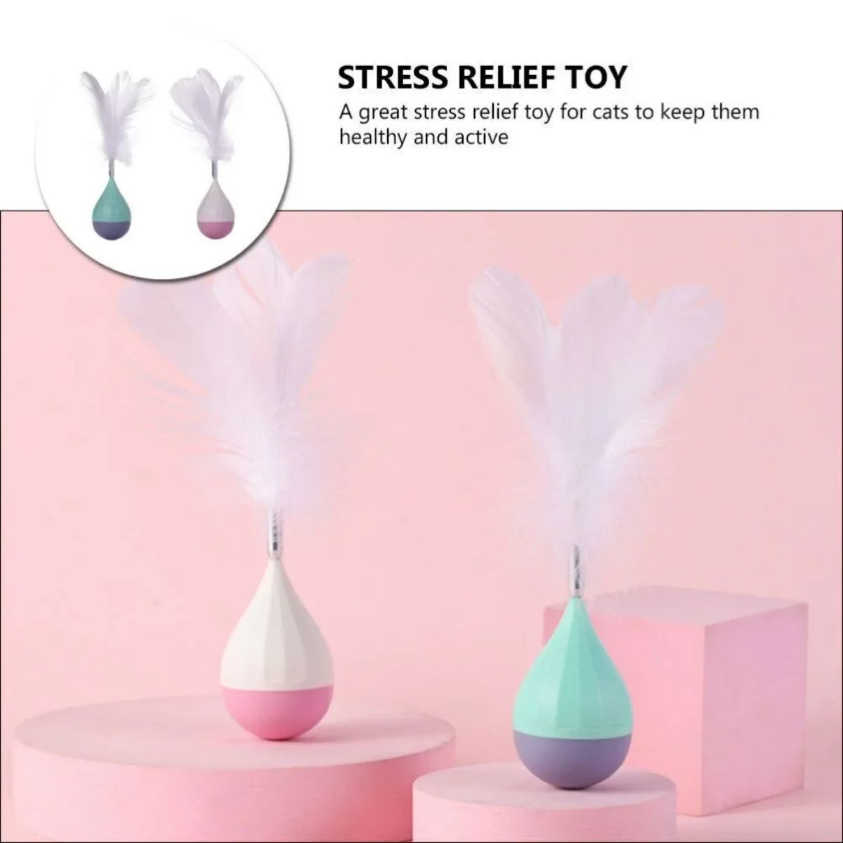 KFX-6386493 Feather Tumbler Cat Toy - Bite-Resistant Tease Ball with Flexible Stick for Interactive Play