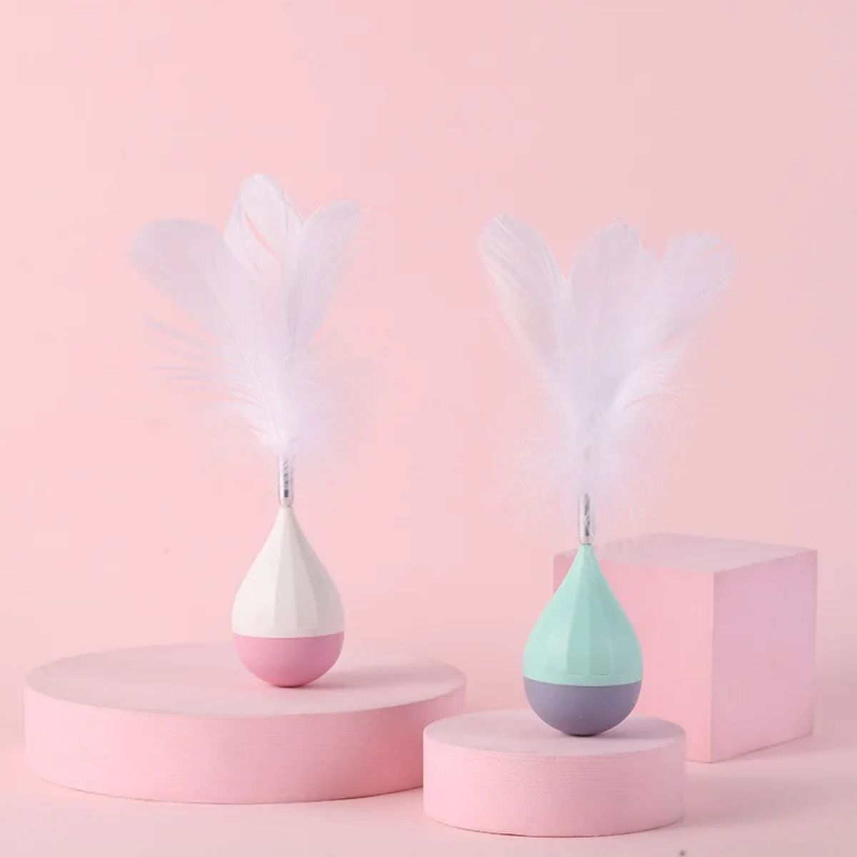 KFX-6386493 Feather Tumbler Cat Toy - Bite-Resistant Tease Ball with Flexible Stick for Interactive Play