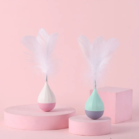 KFX-6386493 Feather Tumbler Cat Toy - Bite-Resistant Tease Ball with Flexible Stick for Interactive Play