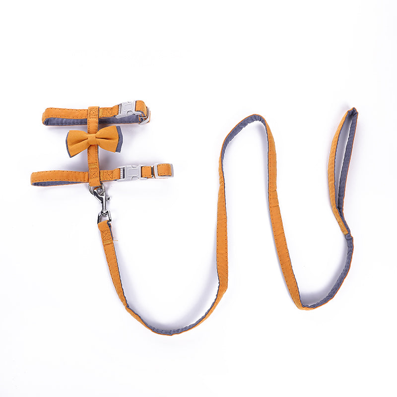 KFX-6387261 Color-Blocked Cotton-Filled Cat Leash with Bow Knot and Adjustable Chest Strap