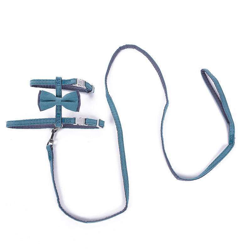 KFX-6387261 Color-Blocked Cotton-Filled Cat Leash with Bow Knot and Adjustable Chest Strap