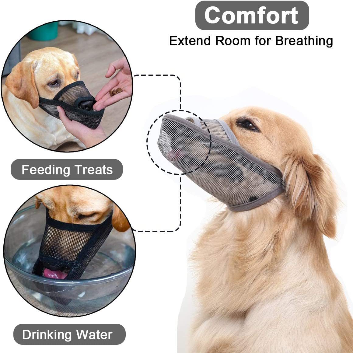 KFX-6388285 Breathable Mesh Dog Muzzle for Anti-Biting, Anti-Barking, and Controlled Eating - Suitable for Large, Medium, and Small Dogs