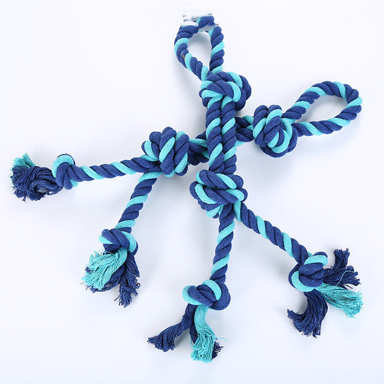 KFX-6389821 Cotton Rope Dog Toy for Molar Cleaning and Training - 52cm Blue Knot