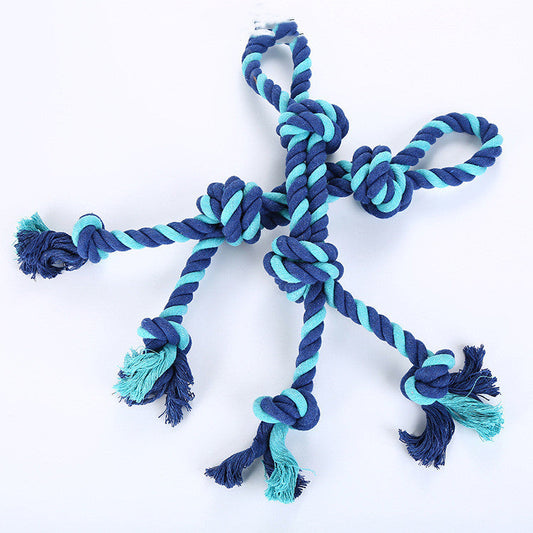 KFX-6389821 Cotton Rope Dog Toy for Molar Cleaning and Training - 52cm Blue Knot