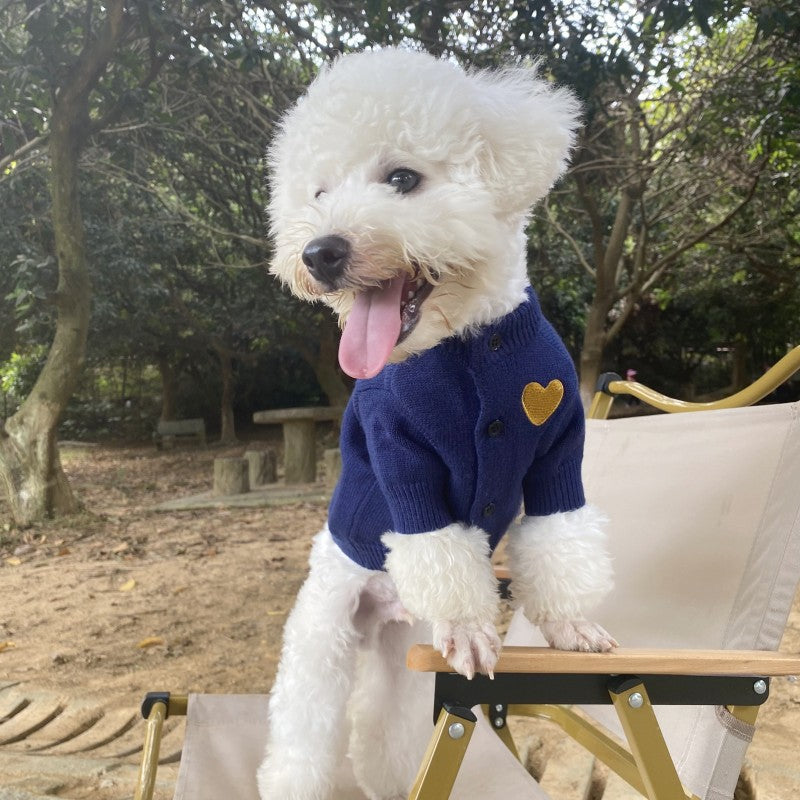 KFX-6390589 Cozy Wool Pet Sweater for Small and Medium Dogs and Cats in Sapphire Blue, Red, and Dark Gray