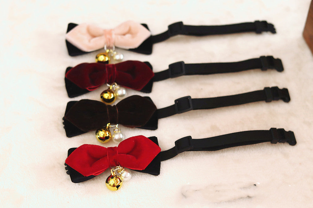 KFX-6392765 Elegant Velvet Pet Bow Tie for Dogs and Cats - Red, Wine Red, Brown, Orange Pink - Sizes XS to L