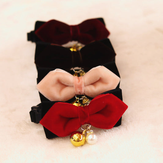 KFX-6392765 Elegant Velvet Pet Bow Tie for Dogs and Cats - Red, Wine Red, Brown, Orange Pink - Sizes XS to L