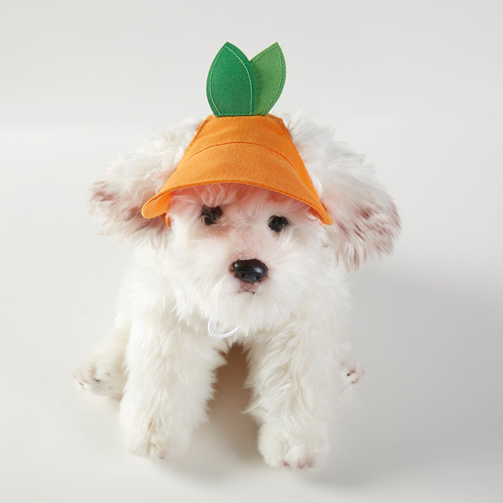 KFX-6393405 Orange Monochrome Pet Sunshade Hat with Sunscreen Strap - Size S/M